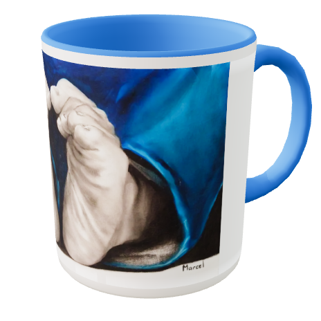 Mug bleu aux pieds...