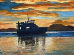 barge au coucher de soleil